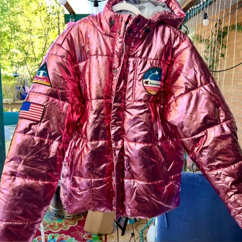 Champion x NASA Women’s Limited Edition metallic pink puffer jacket. size L